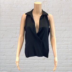 VINTAGE LEVANTE -- Pure Silk Blouse, Black, Sleeveless, Button Front